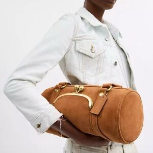 Coach Kisslock Barrel Bag Runway 2025 in Tan Suede